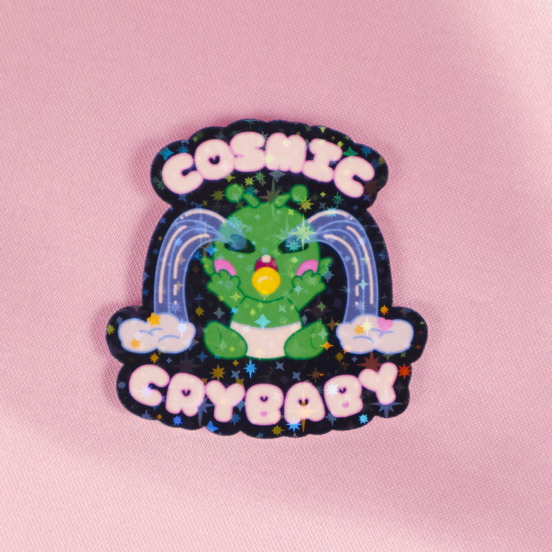Sparkly Holographic Cosmic Crybaby (Green) Dizzy Pops Sticker