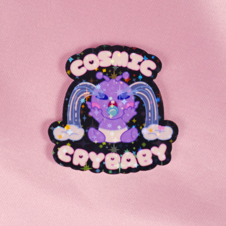 Sparkly Holographic Cosmic Crybaby (Purple) Dizzy Pops Sticker